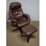 Somo A/S: a maroon leather upholstered easy recliner armchair and footstool.