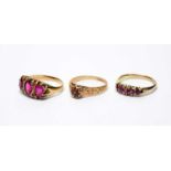 A three stone ruby ring,