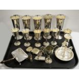 Selection of silver and electroplate cups and novelties.