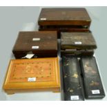 Victorian writing slope; work boxes; and other boxes.
