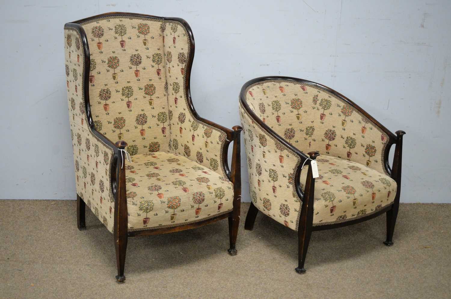 Lady's and gent's Arts & Crafts armchairs.