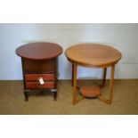 An oak work table and a two-tier occasional table