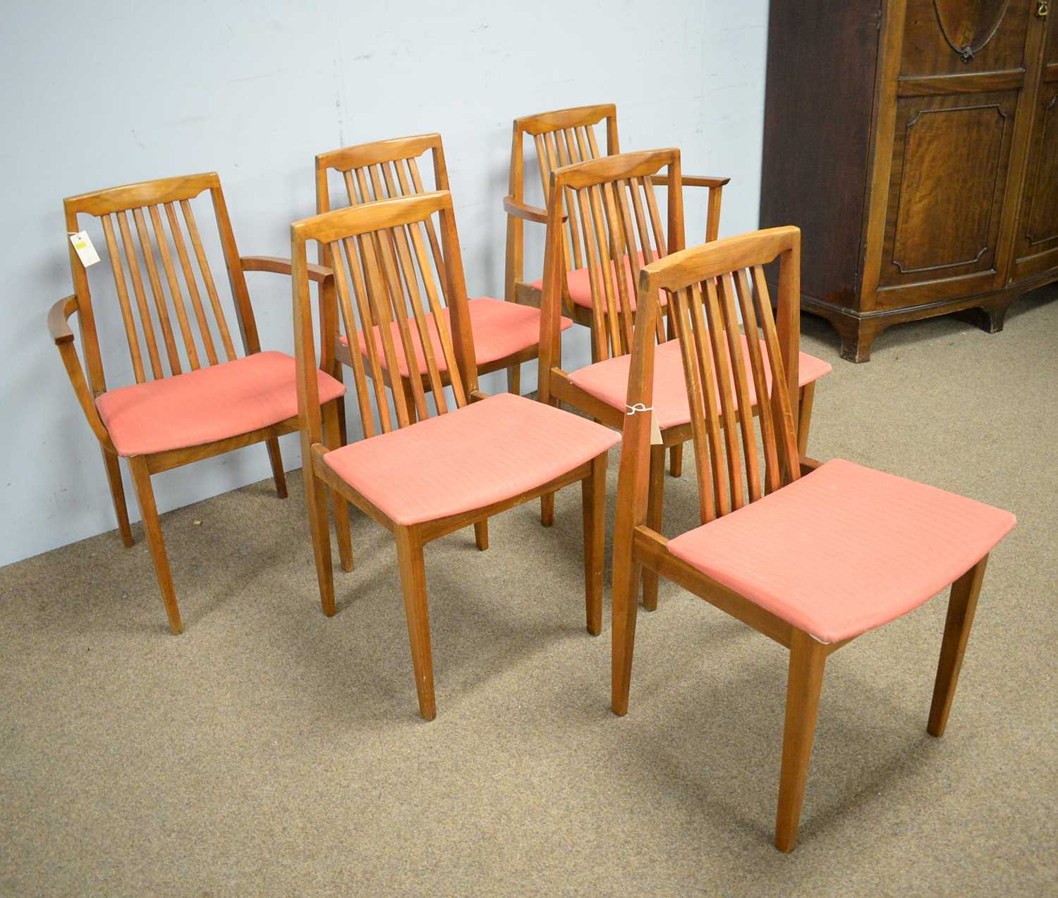 Set of six mid 20th C walnut dining chairs. - Image 2 of 3