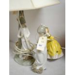Royal Doulton figure; Spanish ceramic figure; and a ceramic table lamp.
