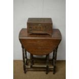 Early 20th C drop-leaf table; and an Oriental miniature box.