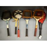 Selection of vintage tennis racquets.