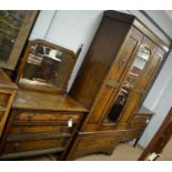 Early 20th C oak three-piece bedroom suite.