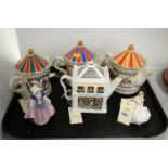 Collection of novelty teapots and figurines.
