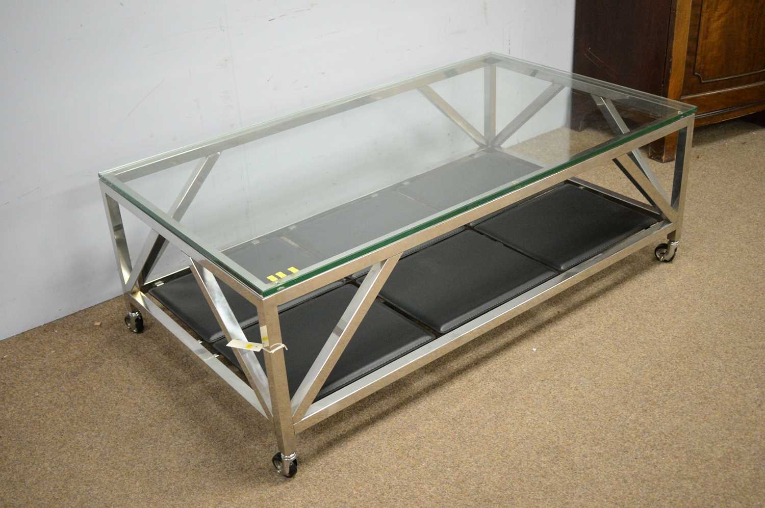 Chromed metal and glass top coffee table. - Image 2 of 3