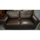 Brown leather two-seater sofa.