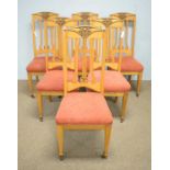Set of six early 20th C oak Arts & Crafts dining chairs.