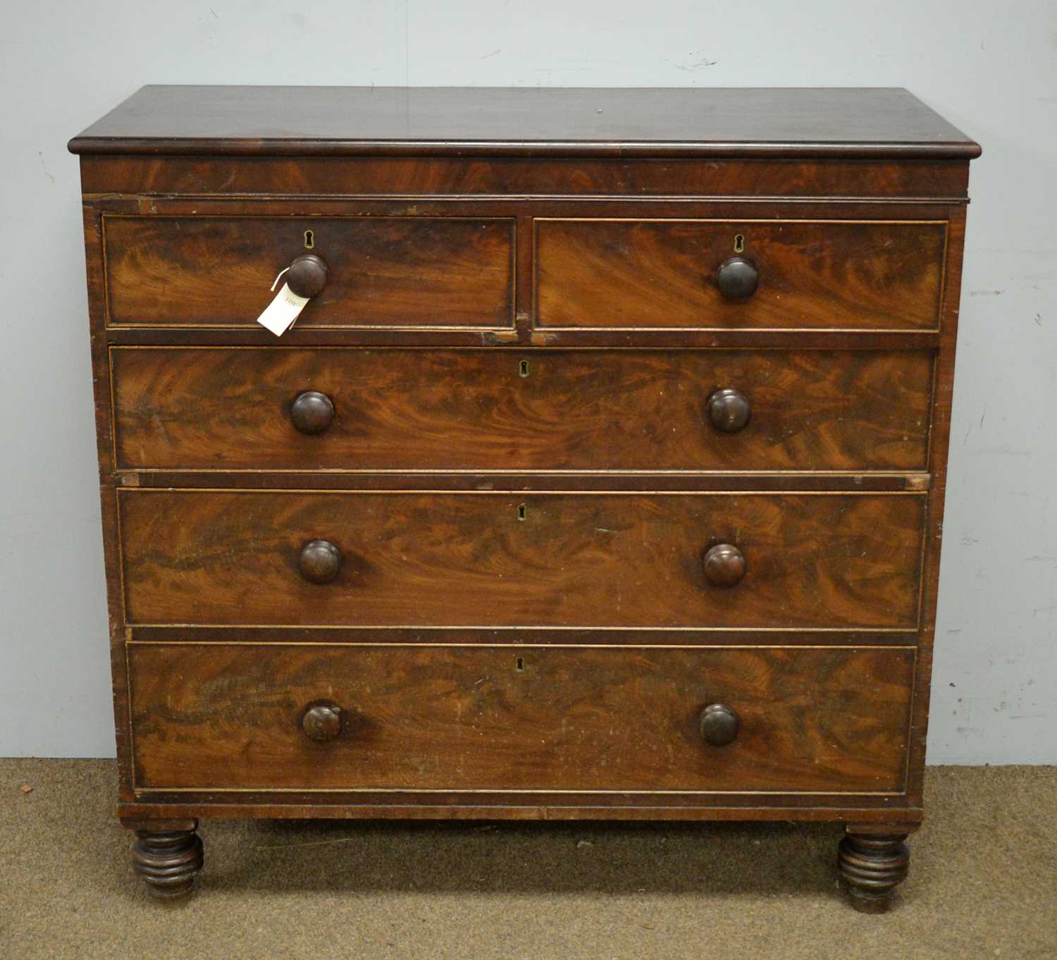 Victorian mahogany chest of drawers and associated cabinet top.