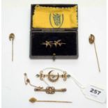 A selection of brooches and tie pins