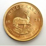 South Africa 1oz fine gold Krugerrand, 1973.