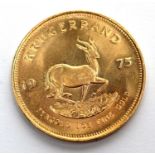 South Africa 1oz fine gold Krugerrand, 1975.