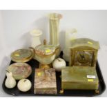 A collection of decorative onyx and hardstone items.