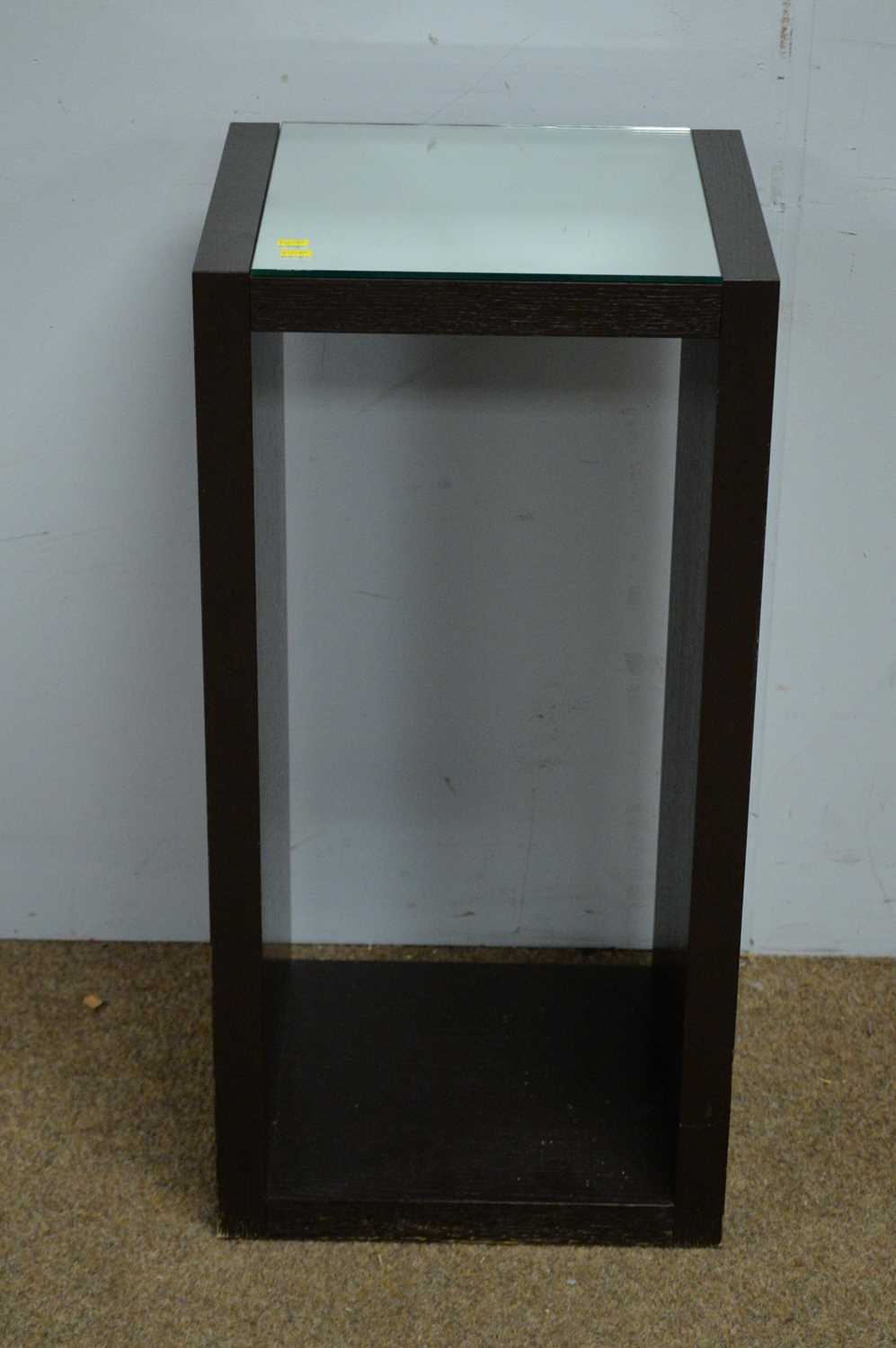 John Reeves style black painted metal occasional table. / Modern mirror top occasional table. - Image 9 of 9