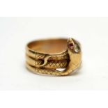 A 9ct yellow gold snake pattern ring,