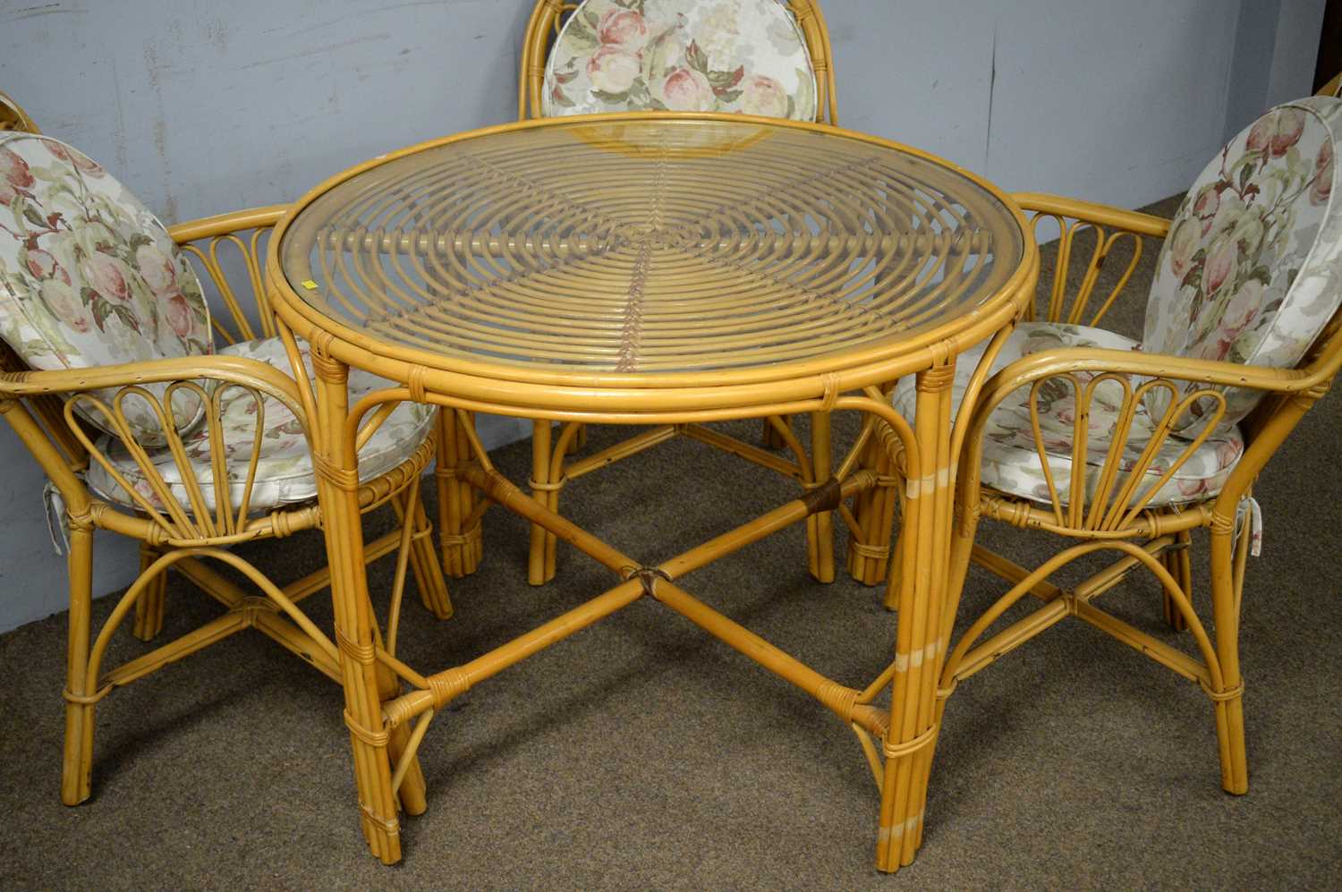 A 20th Century bamboo circular glass topped dining table - Image 3 of 3