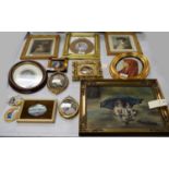 A selection of painted, printed, and needlework portrait miniatures