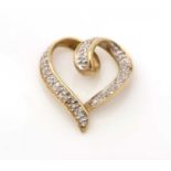 A diamond set 9ct yellow gold heart shaped pendant,