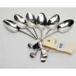 A set of six silver teaspoons, by Edward Lower,