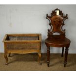 A Victorian mahogany hall chair and a bergere basket
