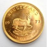 South Africa 1oz fine gold Krugerrand, 1973.