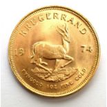 South Africa 1oz fine gold Krugerrand, 1974.