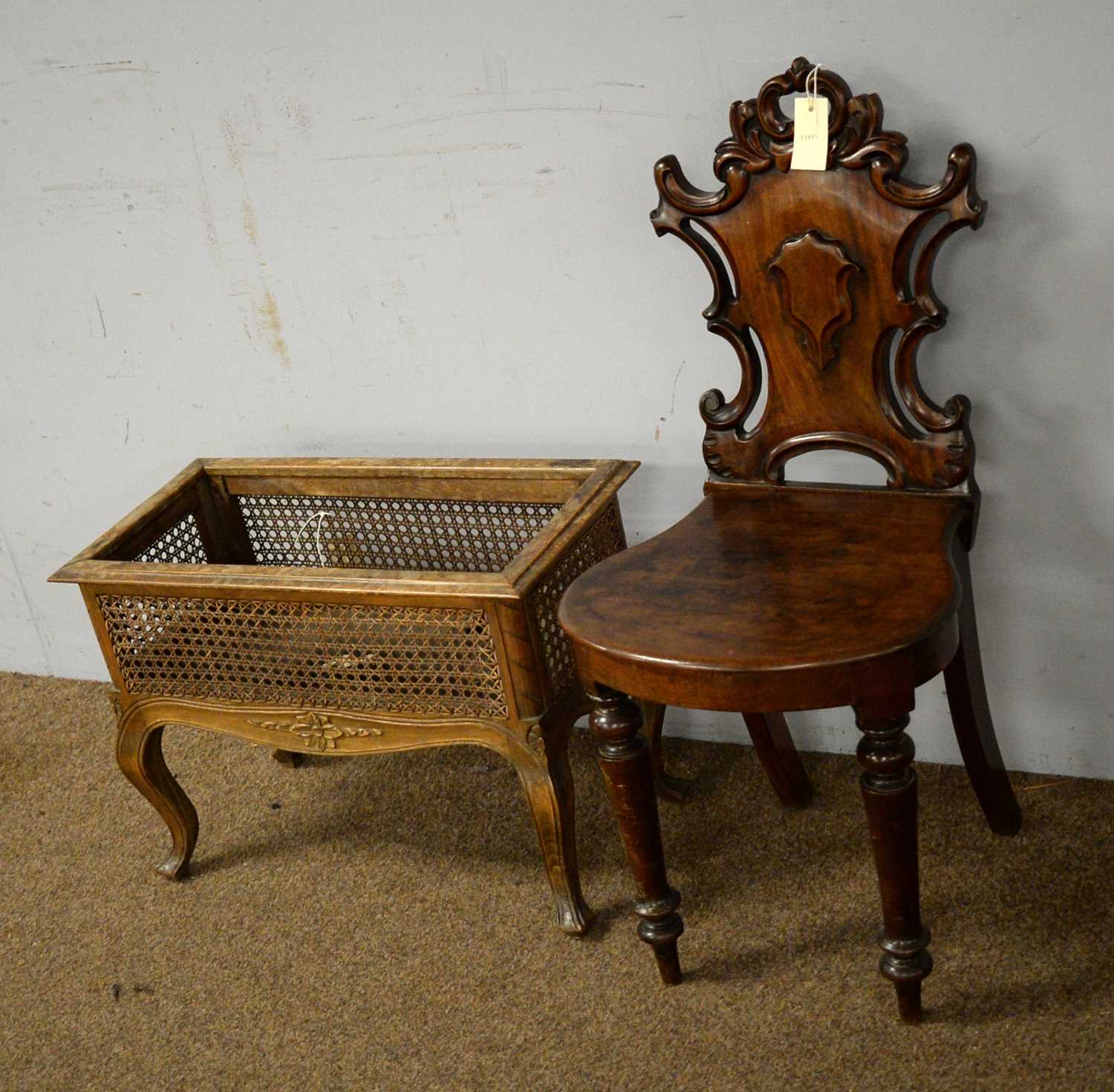 A Victorian mahogany hall chair and a bergere basket - Image 2 of 2