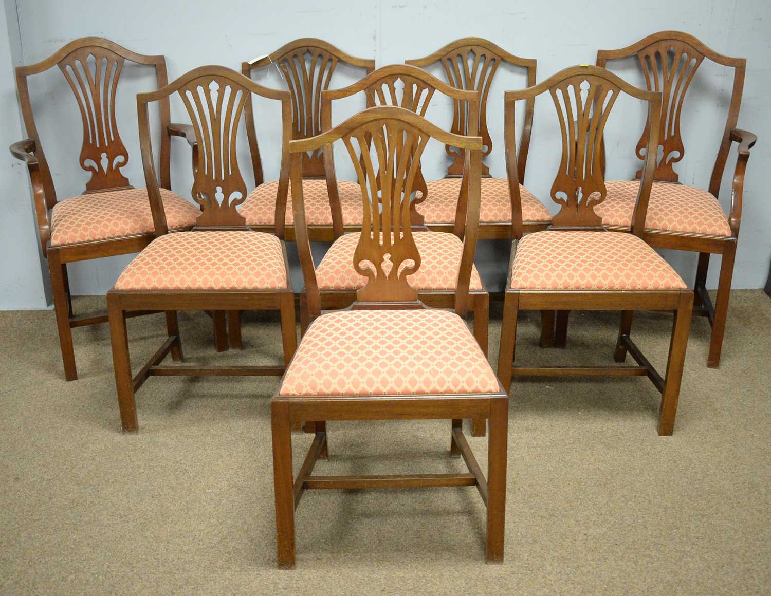 Set of eight Georgian-style mahogany dining chairs.