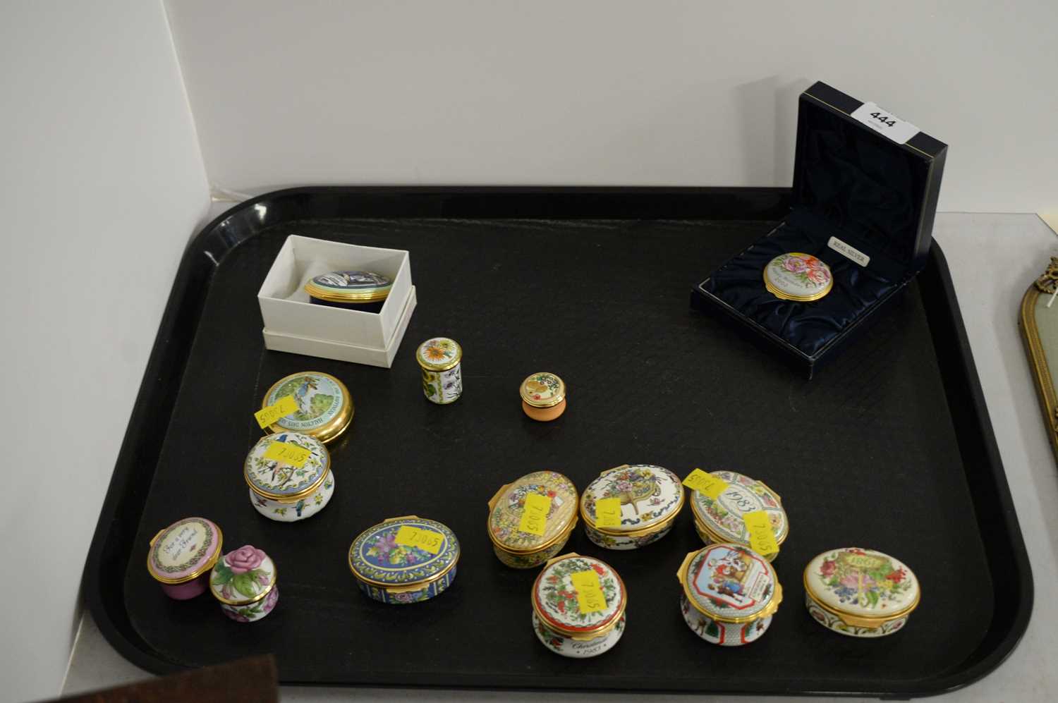 A selection of Halcyon Days enamel pillboxes.