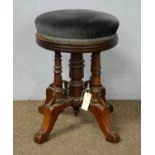 A Victorian mahogany adjustable piano stool.