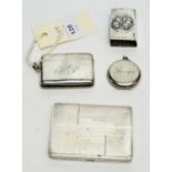 Silver cigarette case, vesta, stamp case and matchbox cover.