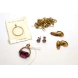 A selection of gold and yellow metal jewellery,