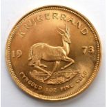 South Africa 1oz fine gold Krugerrand, 1973.