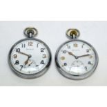 Two military open faced plated cased pocket watches, by Helvetia