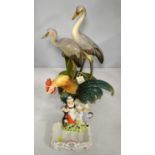 20th C French figure group; a cockerel; and a Yardley soap dish.