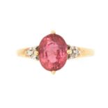 A pink tourmaline and diamond ring,