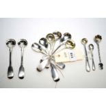 A selection of silver salt and mustard spoons,