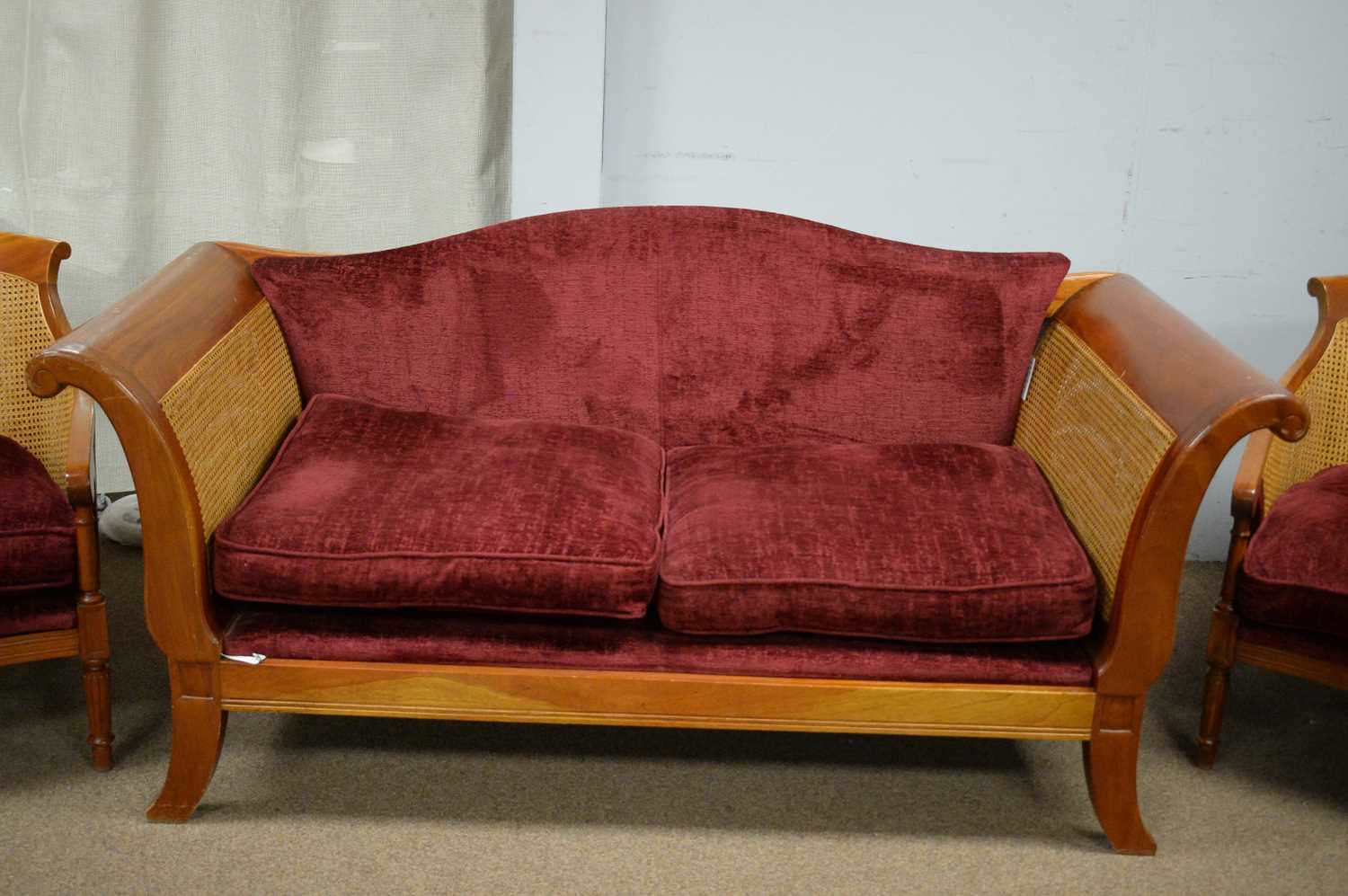 Modern mahogany Bergere sofa and two armchairs. - Image 2 of 5