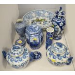 A selection of Oriental and British blue and white decorative ceramics.