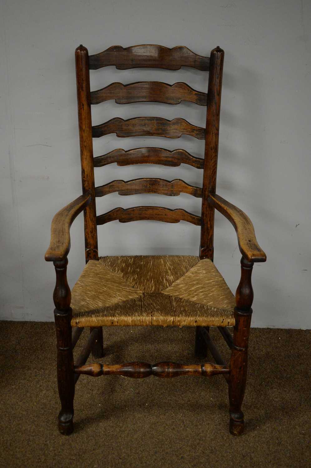 A 19th Century oak ladderback armchair and another chair - Bild 2 aus 4