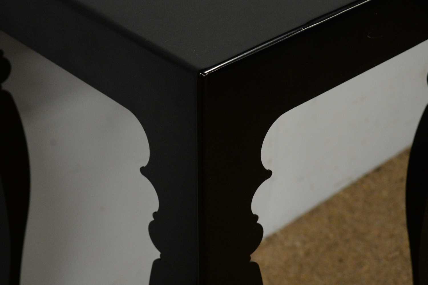 John Reeves style black painted metal occasional table. / Modern mirror top occasional table. - Image 3 of 9
