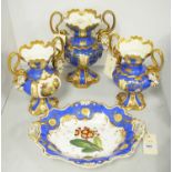 A suite of late 19th Century blue and gilt decorated ceramics