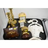 Three carriage clocks; and other decorative items.