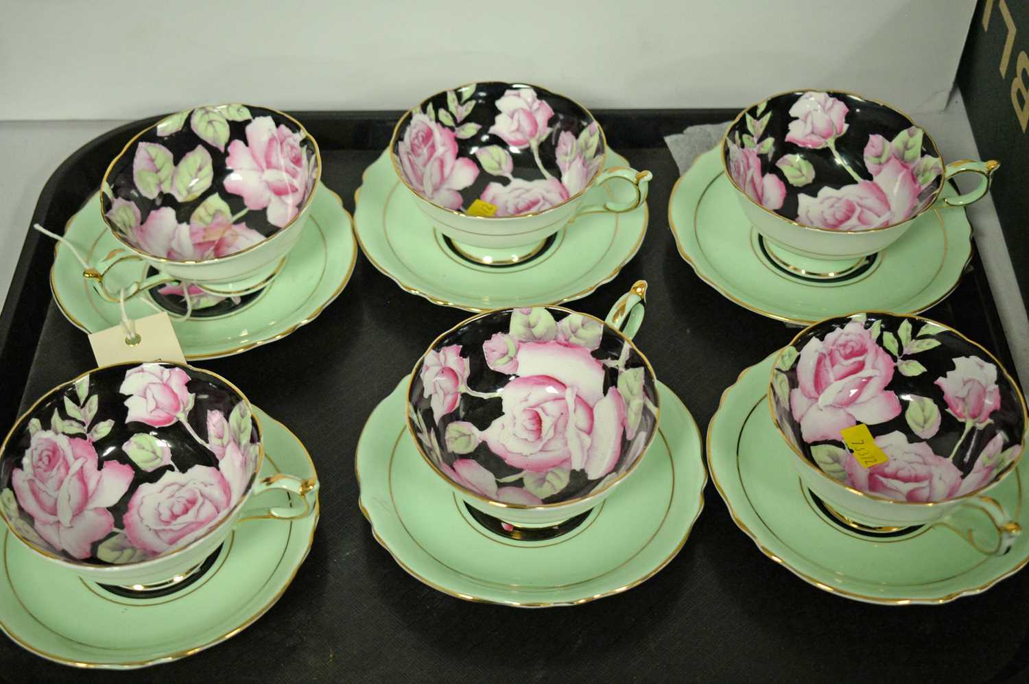 A set of six Paragon teacups and saucers.