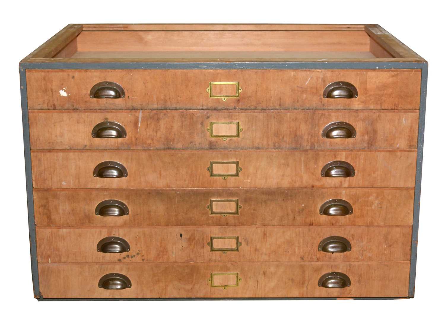 A vintage pine and painted pine architect's plan drawers.