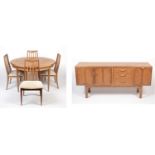 G plan 'Brasilia' sideboard; a dining table and four chairs