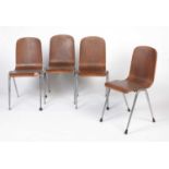 A set of four vintage bent plywood and chrome metal stacking chairs